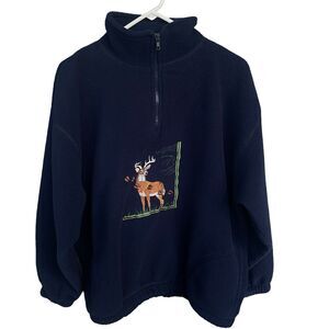 Peanut Butter & Jelly Pullover Women Extra Large XL Embroidered Deer Fleece Blue